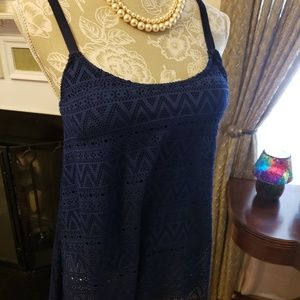 Navy blue crochet shark bite style tankini top  M